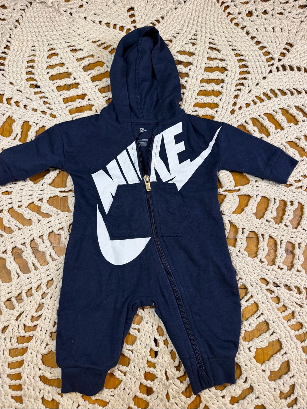 Nike Baby 3M Hooded Romper Coverall Navy Big Logo Swoosh Full Zip